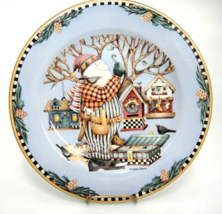 Debbie Mumm Woodland Santa  8.25&quot; Salad Plate Birdhouses Blue Pinecones ... - £5.16 GBP