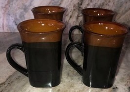 Royal Norfolk Black/Brown Stoneware Coffee Mugs Dinnerware Cups-Set Of 4... - $48.90