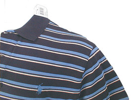 NEW Polo Ralph Lauren Striped Mesh Polo Shirt!  L   *Navy Blue &amp; Gray St... - £35.96 GBP