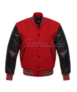 Varsity Letterman Jacket Red Wool With Black  Real Leather Sleeves - £52.32 GBP