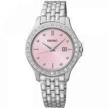 NEW Seiko Women&#39;s SXDF89 Pink Dial Swarovski Crystal Stainless Steel Date Watch - £83.07 GBP