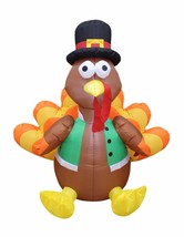 4 Foot Tall Thanksgiving Inflatable Turkey Yard Art Lawn LEDs Outdoor Decoration - £43.95 GBP