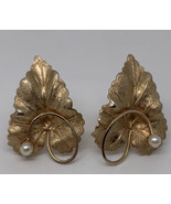 Patent 156432 (Coro?) Faux Pearl Leaf Clip Earrings Gold-tone - £11.17 GBP