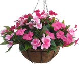 Rose Red Artificial Flower Hanging Basket With Chain Artificial Plant Fo... - $52.93