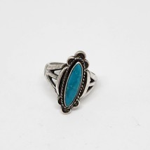 Sterling Silver Turquoise Ring 925 Navajo Mexico Oval Size 6 Stamped 5.4 Grams - £30.89 GBP