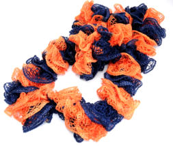 Denver Broncos Fan Orange and Blue Scarf Boa Handmade Ruffled Crocheted 60&quot; - £7.37 GBP