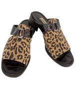 Brighton Sandals Mules 7.5M Brown Leopard Leather Fabric Silver - £23.18 GBP