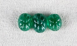Natural Zambia Emerald Carved Cabochon 3 Pc 11.72 Ct Gemstone For Ring Earring - £1,613.77 GBP