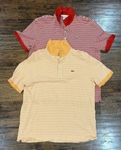 Lacoste Thin Striped Red Orange Pique Cotton Polo Shirt Alligator Logo Size 6 - £45.81 GBP