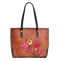 Genuine Leather Women Handbag Tote Bag Bags Female Ladies Real Cowhide Floral Pa - £113.67 GBP