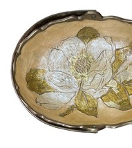 Vintage Brass Enamel Floral Basket Dish Bowl w Handle 5.25" Hammered Trinket image 6
