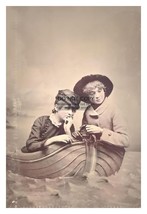 Two Young Ladies Sitting In Studio Prop Boat 1890s 4X6 Photo - $10.63