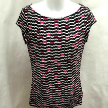 Ann Taylor Loft S Top Black White Pink Geometric Boat Neck Stretch Shirt - £15.45 GBP