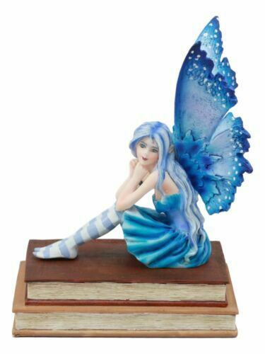 Ebros Amy Brown Pretty Blue Moon Scholar Book Muse Fairy Statue 6.5"H Fantasy