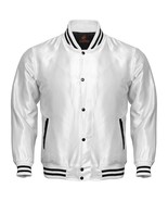 Baseball Jacket Letterman Jacket Varsity Jacket Sports Wear White Satin Jacket - $84.50