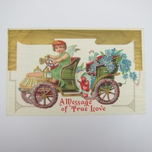 Postcard Valentine Greeting Antique Cupid Angel Auto Flowers Embossed UNPOSTED - £7.98 GBP