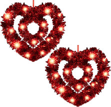 NEW LED Valentine Tinsel Heart Wreaths Wall Decor Kit Set of 2 red 12 in... - £9.40 GBP