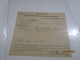 Michigan Central Railroad Shipping Receipt Red Wheat Mar 3 1887 Ephemera Sgn - $42.00