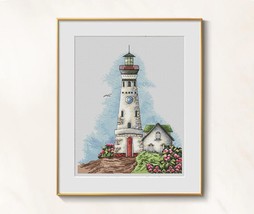 Lighthouse cross stitch seacoast pattern pdf, sea coast house embroidery... - £8.87 GBP