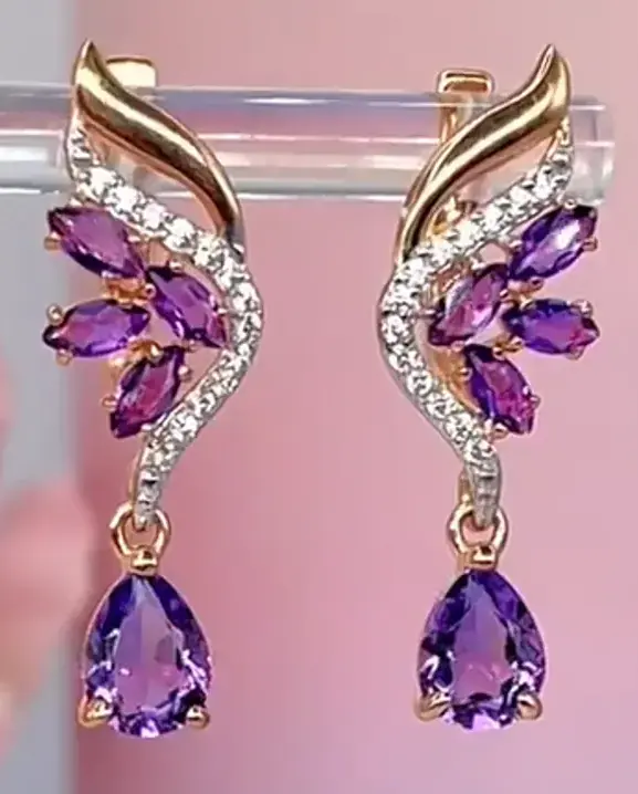 Earrings with natural amethyst and cubic zirconia made of 925 silver - $139.00