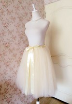 Women CREAM Midi Tulle Skirt Outfit Cream Wedding Bridesmaid Tulle Midi Skirts  image 2