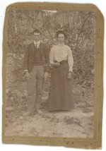 Circa 1880&#39;S Trimmed Unique Cabinet Card Featuring Young Couple Outdoors - £7.44 GBP