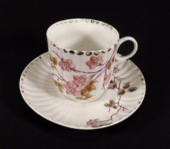 Antique German Cup &amp; Saucer Set Unknown Mark Floral Ribbed - £6.84 GBP