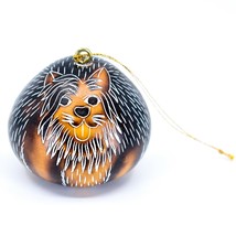 Handcrafted Carved Gourd Art Yorkshire Terrier Yorkie Puppy Dog Ornament Peru - £11.07 GBP
