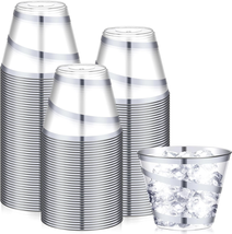 Rimmed Swirl Plastic Cups Clear Disposable Cups 50 Pcs 9 Oz for Wedding ... - £21.32 GBP