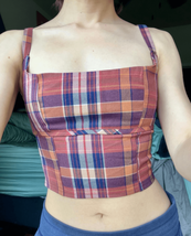 Urban Outfitters Purple Red Plaid Luna Cropped Cami Top Sz XS - £15.15 GBP