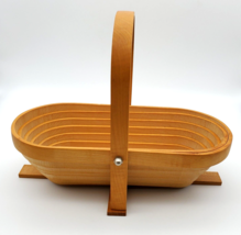 Vintage Basket Collapsible Bowl Wooden Handle Hand Made VG Condition Wood Oval - £13.21 GBP