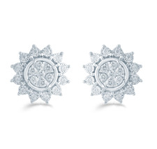 1/3CT TW Diamond Floral Cluster Studs in Sterling Silver - £51.95 GBP