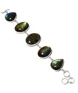 Yellow &amp; Blue Flash Labradorite Gemstone 925 Silver Overlay Handmade Bra... - $31.38 CAD