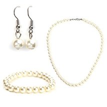 Classic Faux Pearl Set With Necklace, Drop Earrings & Bracelet - $24.99