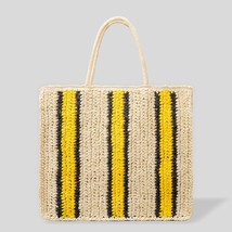 Fashion Striped Straw Large Tote Bag Casual Paper Woven Women Handbag Handamde S - £40.36 GBP