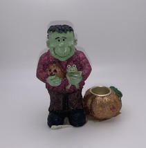 Frankenstein Halloween Taper Candle Holder Glitter Cute 5 in Frog Pumpkin - £11.95 GBP