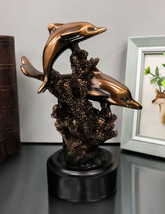 Gay Dolphins Swimming By Ocean Coral Reef Electroplated Bronze Resin Fig... - £27.90 GBP