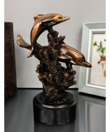Gay Dolphins Swimming By Ocean Coral Reef Electroplated Bronze Resin Fig... - $47.85 CAD