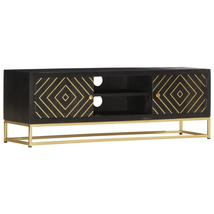 Industrial Vintage Retro Style Solid Mango Wood Gold Black TV Cabinet Stand Unit - £292.75 GBP