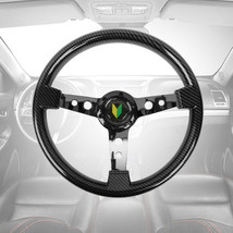 Universal JDM 6 Holes 350mm 14&quot; Racing Steering Wheel Carbon Fiber Look ... - £46.36 GBP