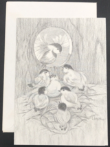 1973 Ann Adams Birds in Birdhouse Nest Greeting Note Card Pencil Drawing... - $7.69