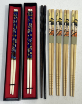 Vintage Lot of 7 Chopsticks Sets, Enamel &amp; Ivory &amp; Wooden Chopsticks - £23.97 GBP