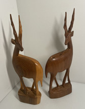 Vintage Midcentury Besmo African Kenya hand carved Gazelles two 12 inches Wood - £18.31 GBP