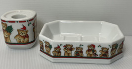 Bathroom Set Holiday Bears Soap Dish Made In Japan Candle Holder Read Christmas - £7.61 GBP