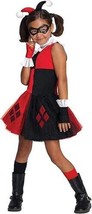 Girls Harley Quinn DC Comics Red Black Dress 6 Pc Halloween Costume-sz 8/10 - £23.36 GBP