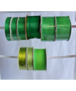 Lot Of 9  Green Spools Of Ribbon 5/8” To 1.5&quot; - $12.19