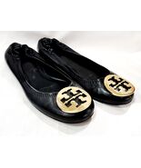 Tory Burch REVA Black Leather Flat Ballet Gold Logo Medallion Classic 5 M Used - $68.00