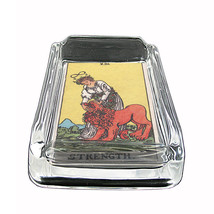 Tarot Card D10 Glass Square Ashtray 4&quot; x 3&quot; Smoking Cigarette VIII Strength - £39.43 GBP