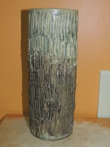 Pottery 9&quot; Vase carved tree bark natural drip Green Antique Vintage art ... - $786.56 MXN