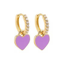 New Trendy Rhinestone Small Circle Hoops with Cute Candy Neon Color Heart Hangin - £8.82 GBP